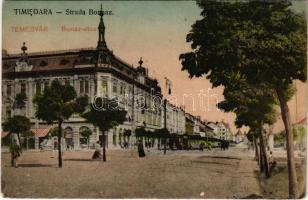 1917 Temesvár, Timisoara; Strada Bonnaz / Bonáz utca, villamos, üzletek / street view, tram , shops