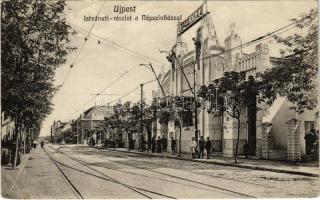 Budapest IV. Újpest, István úti részlet, Népszínház, villamossínek