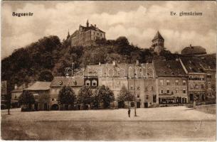 1918 Segesvár, Schässburg, Sighisoara; Evangélikus gimnázium, sörcsarnok, üzletek. Vasúti levelezőlapárusítás 2978. / Liceul, Steinbrucher bier ouelle / Lutheran grammar school, beer hall, shops (EB)