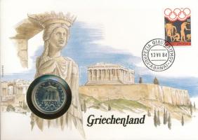 Görögország 1982. 20D Cu-Ni felbélyegzett borítékban, bélyegzéssel, német nyelvű leírással T:UNC Greece 1982. 20 Drachmai Cu-Ni in envelope with stamp, cancellation and a prospectus in german C:UNC