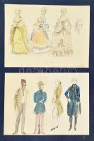 Olvashatatlan jelzéssel, magyar alkotó (Sólyom Miklós?): Jelmezterv, össz. 6 db, 1980 körül. Akvarel...
