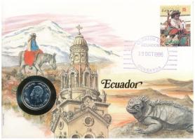 Ecuador 1985. 1S felbélyegzett borítékban, bélyegzéssel, német nyelvű leírással T:UNC  Ecuador 1985. 1 Sucre in envelope with stamp and cancellation, with German description C:UNC