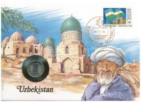 Üzbegisztán felbélyegzett borítékban, bélyegzéssel, német nyelvű tájékoztatóval, benne Oroszország 1992. 10R Cu-Ni T:UNC Uzbekistan in envelope with stamp, cancellation and a prospectus in german, in it Russia 1992. 10 Rubles Cu-Ni C:UNC