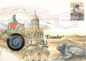 Ecuador 1985. 1S felbélyegzett borítékban, bélyegzéssel, német nyelvű leírással T:UNC Ecuador 1985. 1 Sucre in envelope with stamp and cancellation, with German description C:UNC