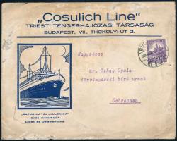 1928 Bp., Cosulich Line Triesti Tengerhajózási Társaság fejléces boríték és levél