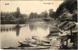 1914 Arad, Városligeti tó, csónakok, híd / lake, boat, bridge (fl)