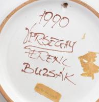 1990 Verseghy Ferenc Buszák habán stílusú hatalmas mázas kerámia falitál, jelzéssel, hibátlan, d: 42...