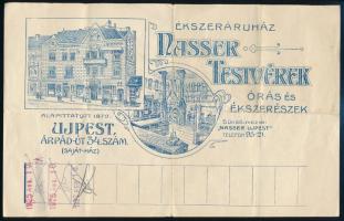 1925 Újpest, Árpád út, Nasser Testvérek órás és ékszerészek jótállási jegy