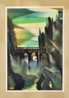 Hercsuth Ferenc (1942-): Esti viadukt I, 1986. Akvarell, papír, jelezve jobbra lent. Hátoldalán autográf felirattal. 47x32 cm