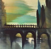 Hercsuth Ferenc (1942-): Esti viadukt I, 1986. Akvarell, papír, jelezve jobbra lent. Hátoldalán auto...