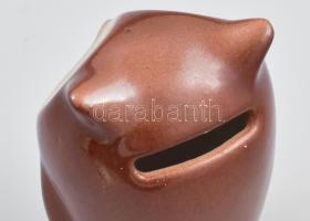 Retro bagoly alakú persely, mázas kerámia, jelzés nélkül, kis kopással, m: 11 cm