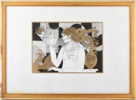 Szász Endre (1926-2003): Szürrealisztikus Hölgy. Szitanyomat, papír, jelzett, számozott (32/100), üv...