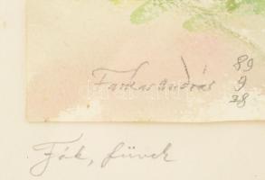 Farkas András (1920-1991): Fák, füvek, 1989. Akvarell, papír, jelezve balra lent. Üvegezett fakeretb...