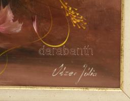Vízer Julia (1945-): Virágcsendélet. Olaj, farost, jelzett. Dekoratív fakeretben. 70x50cm