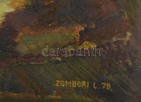 Zombori László (1937-): Tóparti házak, 1979. Olaj, farost, jelzett. Hátoldalán autográf felirattal é...