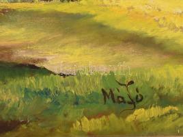 Márton József (1950-2003): Halas tópart. Olaj, farost, jelzett, hátoldalán a művész autográf címkéjé...