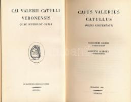 Caius Valerius Catullus összes költeményei. Cai Valerii Catulli Veronensis Quae Supersun Omnia. Ford.: Devecseri Gábor. Kerényi Károly bevezetésével. Bp., 1938., Officina, 216 p. Első kiadás. Latin és magyar nyelven. Kiadói aranyozott egészvászon-kötés, a borítón kis kopásnyomokkal, a hátsó szennylapon és a hátsó tábla belső papírján folttal.