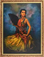 Brenesik (?) jelzéssel: Spanyol táncosnő. Olaj, farost, dekoratív fakeretben, 80x61 cm.
