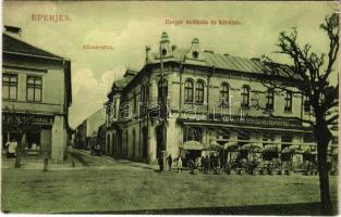 1909 Eperjes, Presov; Rózsa utca, Berger kávéház és szálloda, cukrászda. Divald Károly fia / street, hotel and cafe, confectionery shop (kis szakadás / small tear)