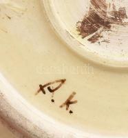 Izraeli kézi festésű kerámia tál, jelzéssel, kis kopással, d: 19,5 cm