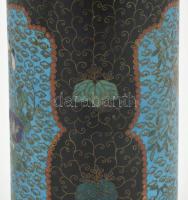 19. sz vége, antik kínai tűzzománcos váza pár. Jelzésekkel, minimális kopással és hajlással, d: 8 cm...