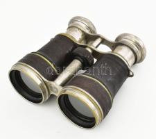 Antik távcső, kis beépített iránytűvel, bőr tokban. Ezüstözött bronz, korának megfelelő szép állapot...