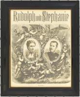 Habsburg Rudolf trónörökös és Stefánia belga királyi hercegnő mint esküvői pár. Rotációs fametszet, papír. Jelzés nélkül. Dekoratív, üvegezett fakeretben. 33x27 cm