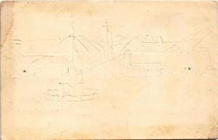 Nagyszombat, Tyrnau, Trnava; Ferenc József tér, Nagy Lajos utca, Szentháromság szobor, üzletek - Dom...