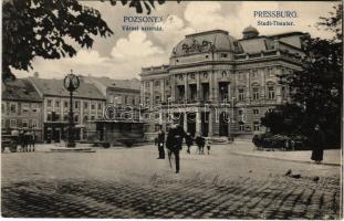 1911 Pozsony, Pressburg, Bratislava; Városi színház, villamos. Kaufmann kiadása / theatre, tram