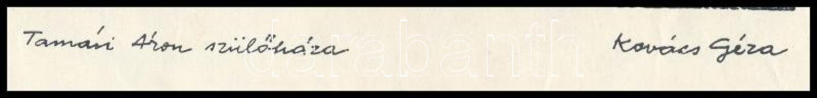 Kovács Géza (1938- ): Tamási Áron szülőháza (Farkaslaka, Erdély). Linómetszet, papír, jelzett a mets...