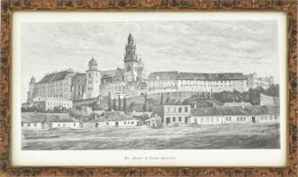 Wawel, Krakkó. Rotációs fametszet, papír, jelzés nélkül, 13x26 cm. Dekoratív üvegezett fakeretben.