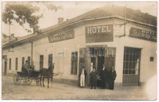 1927 Komárom, Komárnó; özv. Kreft Ferencné &quot;Széchenyi&quot; szállodája, lovaskocsi / hotel, horse cart. photo (fl)