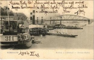 1904 Komárom, Komárnó; Kishíd és kikötő a Dunán. E.D.K. 116. / Donau Hafen / Danube port, steamships