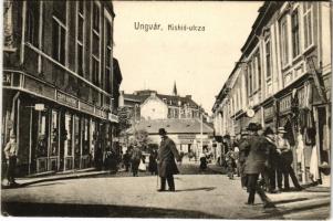 1910 Ungvár, Uzshorod, Uzhhorod, Uzhorod; Kishíd utca, Révész Árpád, Horvát és Boross Zsigmond üzlete, cipő raktár / street, shops (EK)