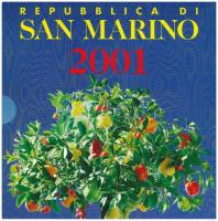 San Marino 2001. 10L-5000L (8xklf) forgalmi sor eredeti karton tokban, benne 2001. 5000L Ag "San Marino alapításának 1700. évfordulója" forgalomba nem került emlékkiadás T:BU San Marino 2001. 10 Lire - 5000 Lire (8xdiff) coin set in original cardboard case, including 2001. 5000 Lire Ag "1700th Anniversary of the Foundation of San Marino" non-circulating commemorative coin C:BU