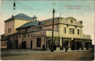 1910 Ungvár, Uzshorod, Uzhhorod, Uzhorod; színház, Risenberg József, Rosenbaum Ferenc, Weinman Samu és Klinger Sándor. Steinfeld Dezső kiadása / theatre, shops (EK)