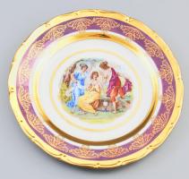 Háromalakos historizáló dísztál, porcelán, matricás, jelzett, hibátlan, d: 24,5 cm