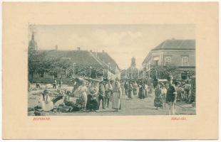 1913 Zombor, Sombor; Jókai tér, piac, csendőr, Engel Mór üzlete. W.L. Bp. 3747. 9072. / square, market, gendarme, shop (fl)