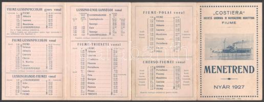 1927 Costiera Societa Anonima di Navigazione Marittima Fiume - menetrend + 1 db jegy