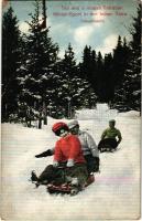 1911 Tátra, Vysoké Tatry; Téli élet a Magas Tátrában, irányítható szánkó, tobogánsport / winter sport, toboggan, sled, controllable bob sleigh (EB)