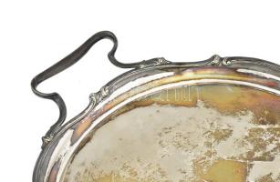 Berndorf szecessziós ezüstözött kínáló tálca, jelzett, kopással, d: 34 cm