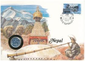 Nepál 1975. 5p, felbélyegzett borítékban, bélyegzéssel, német nyelvű leírással T:AU  Nepal 1975. 5 Paisa in envelope with stamp and cancellation, with German description C:AU