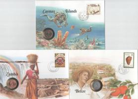 5db-os érmés boríték tétel, mind különféle és német nyelvű tájékoztatóval, benne: Kajmán-szigetek, Z...