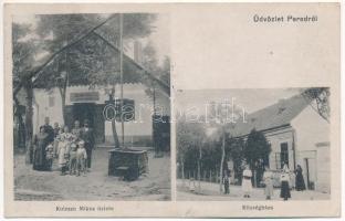 1918 Pered, Tesedíkovo; községháza, Kolman Miksa üzlete, gémeskút / town hall, shop (fl)