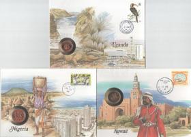 5db-os érmés boríték tétel, mind különféle és német nyelvű tájékoztatóval, benne: Uganda, Nigéria, K...