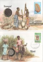 5db-os érmés boríték tétel, mind különféle és német nyelvű tájékoztatóval, benne: Uganda, Nigéria, K...