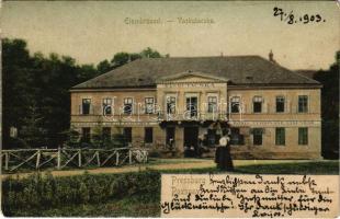 1903 Pozsony, Pressburg, Bratislava; Vaskutacska, Ferdinánd király vasfürdő / Eisenbrünnel, König Ferdinand Eisenbad / spa, bathhouse (EM)