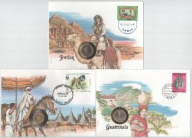 5db-os érmés boríték tétel, mind különféle és német nyelvű tájékoztatóval, benne: Jordánia, Kamerun,...