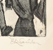 Ék Sándor (1902-1975): Vörös katonák. Akvatinta, papír, jelzett, 26x19,5cm