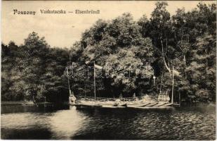 1907 Pozsony, Pressburg, Bratislava; Vaskutacska az alsó tóval, csónakok / Eisenbründl / lake, boats (fl)